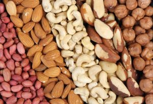 Set of nuts - peanuts, cashews, almonds, Brazil nuts, walnuts.